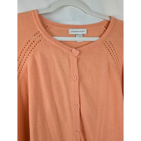 Christopher Banks 100% Cotton Button Cardigan Peach Size L Knit Preppy Office - Picture 5 of 10